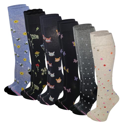 Dr. Motion Women 6 pairs pack everyday Graduted compression knee high socks (Assorted C)