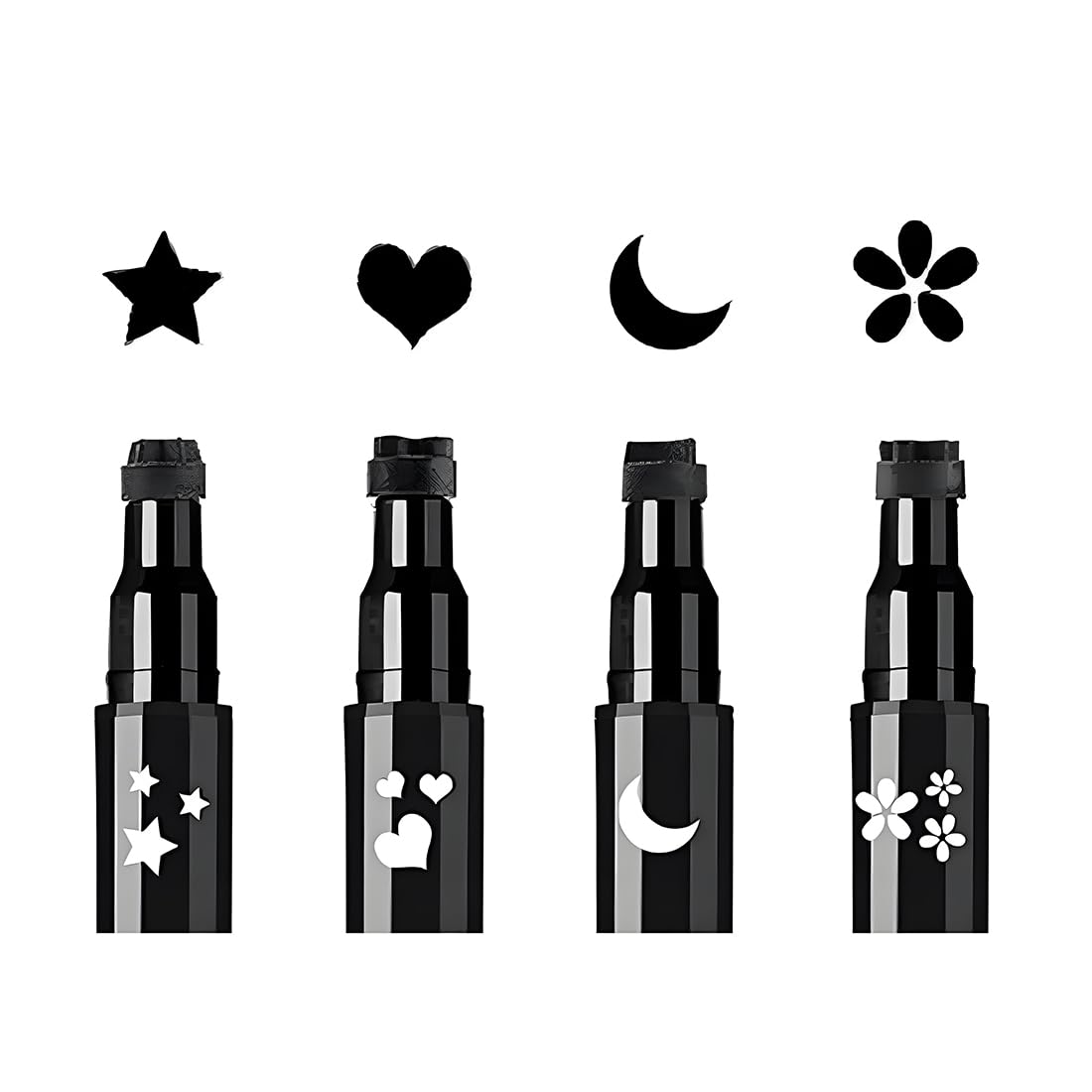 Face Stamp & Eyeliner Set, 4Pcs Dual Ended Black Waterproof Eye Makeup Pens