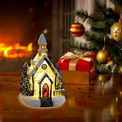 Eubuy Christmas Village House With Lights, Lighting Up Christmas Resin House Resin Battery Operated Christmas Scene Village Houses Christmas Collectible Buildings Ornaments #TOP1