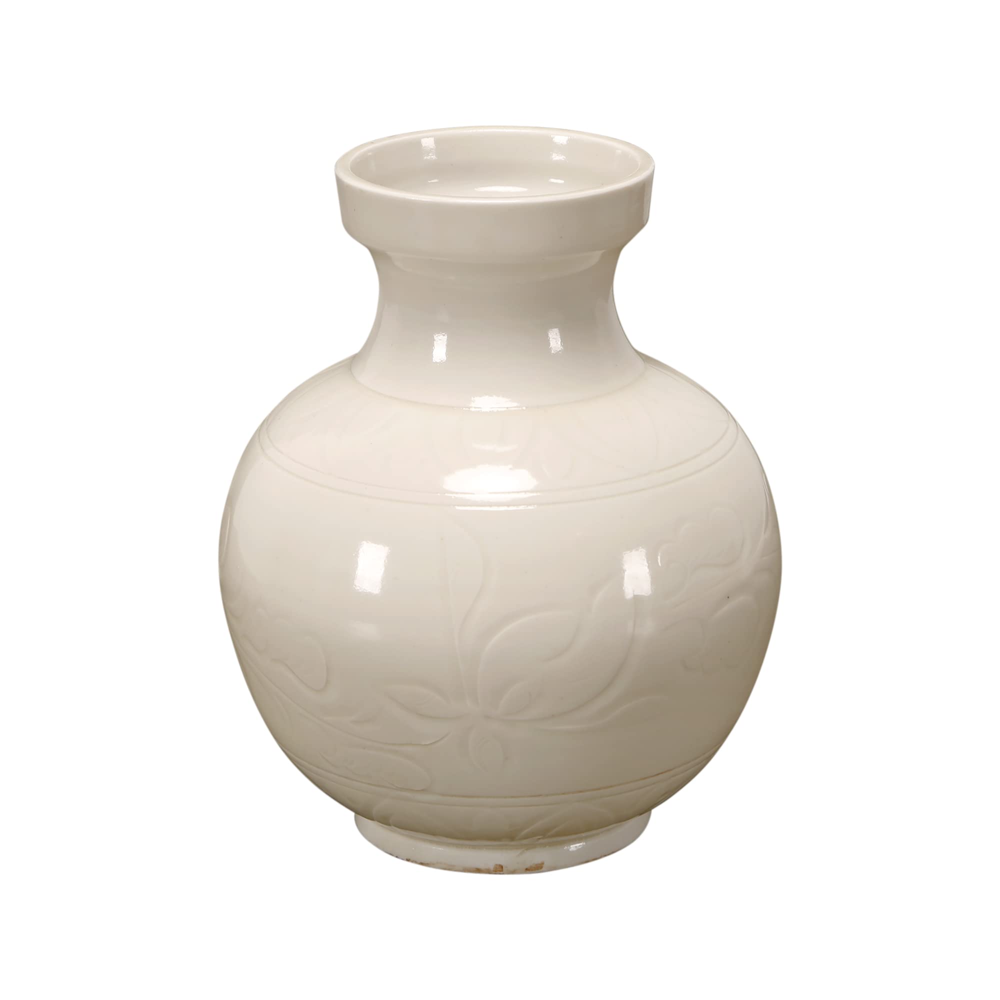 Artissance Home Glaze Vase with Tick Flowers, 7 Inch Tall, Off White