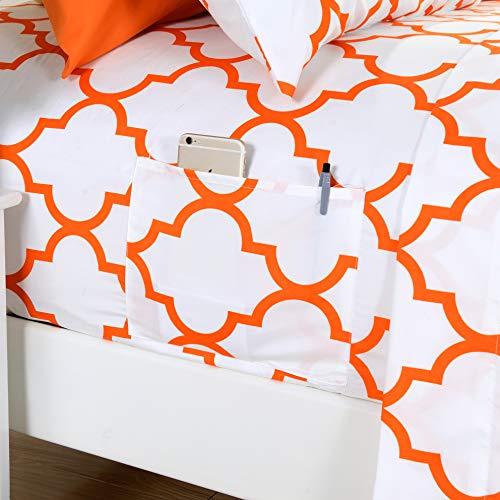 Elegant Comfort Luxury Soft Bed Sheets Quatrefoil Pattern - 1500 Premium Hotel Quality Microfiber Softness Wrinkle and Fade Resistant (6-Piece) Bedding Set, Queen, Joyful Orange