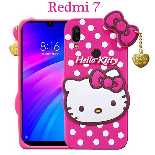 Image of Unirock Hello Kitty Back Case Cover for Redmi 7| 3D Cute Hello Kitty Case |Soft Silicone Rubber Back Cover with Pendant Kitty Cover for Redmi 7 (Pink)