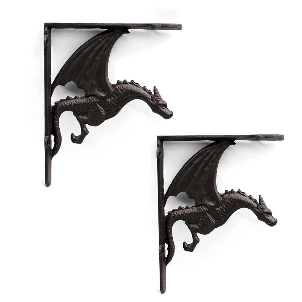 WINTENT Heavy Duty Iron Dragon Shelf Bracket 7 inch, Floating Shelves Brackets, Decorative Rustic Shelf Support Bracket,L Bracket Holder for Wall