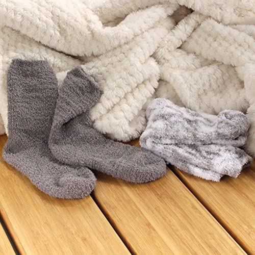Image of BambooMN Women's Girl Fuzzy Warm Fluffy Tie-Dye Colorful Fun Crew Socks - 4 Pairs