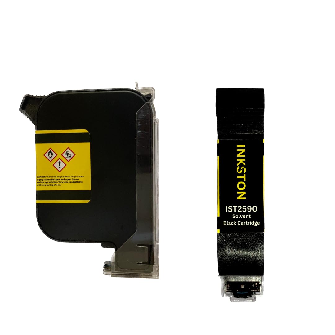 INKSTON 2590 BK Plus Black Solvent Ink Cartridge| Compatible with W3T10B Inkjet Printer| Quick Drying of Printer Suitable for Handheld Batch Coder Inkjet Printer (2590 Solvent Ink CARTRDGE)