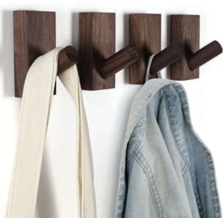 X went Furniture Wall Mounted Hooks Super lacure Polished Set of 4 j Shaped hookscoat Hooks (Wallnut)