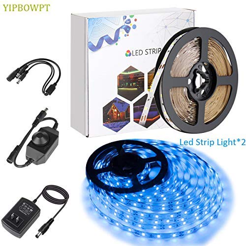 BINZET 32.8ft LED Strip Light Kit, Led Strip SMD2835 Dimmable 600LEDs Flexible LED Light Strip with DC12V 3A UL Listed Power Supply&Brightness Controller for Under Cabinet Mirror Indoor(Blue Light)