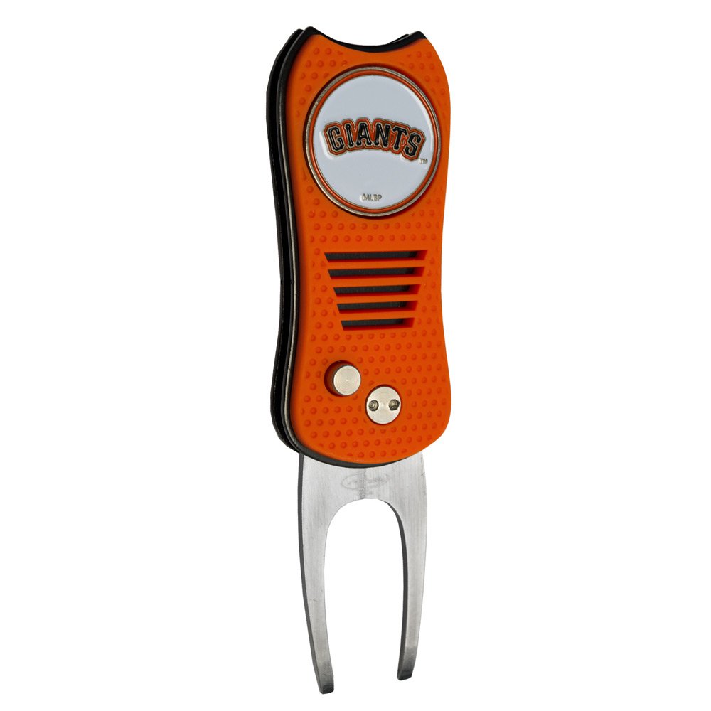 Team GolfMLB Switchblade Divot Tool with Double-Sided Magnetic Ball Marker, Features Patented Single Prong Design, Causes Less Damage to Greens, Switchblade Mechanism