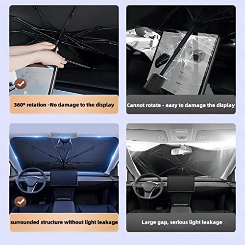 Car Windshield Sun Shade Umbrella For Tesla Model 3/Y Most Vehicles Upgraded Car Window Shades Front Windshield With 360°Rotation Bendable Handle,Automotive Sunshade For Car Windshield (58" X 33") #TOP3