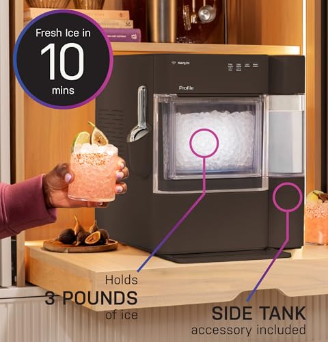 Image of GE Profile Opal Ultra, Countertop Nugget Ice Maker, 1 Gal XL Side Tank, *Amazon Exclusive*, 38 lbs /Day, Pebble Pellet Crushed Ice Machine, WiFi Chocolate Quartz