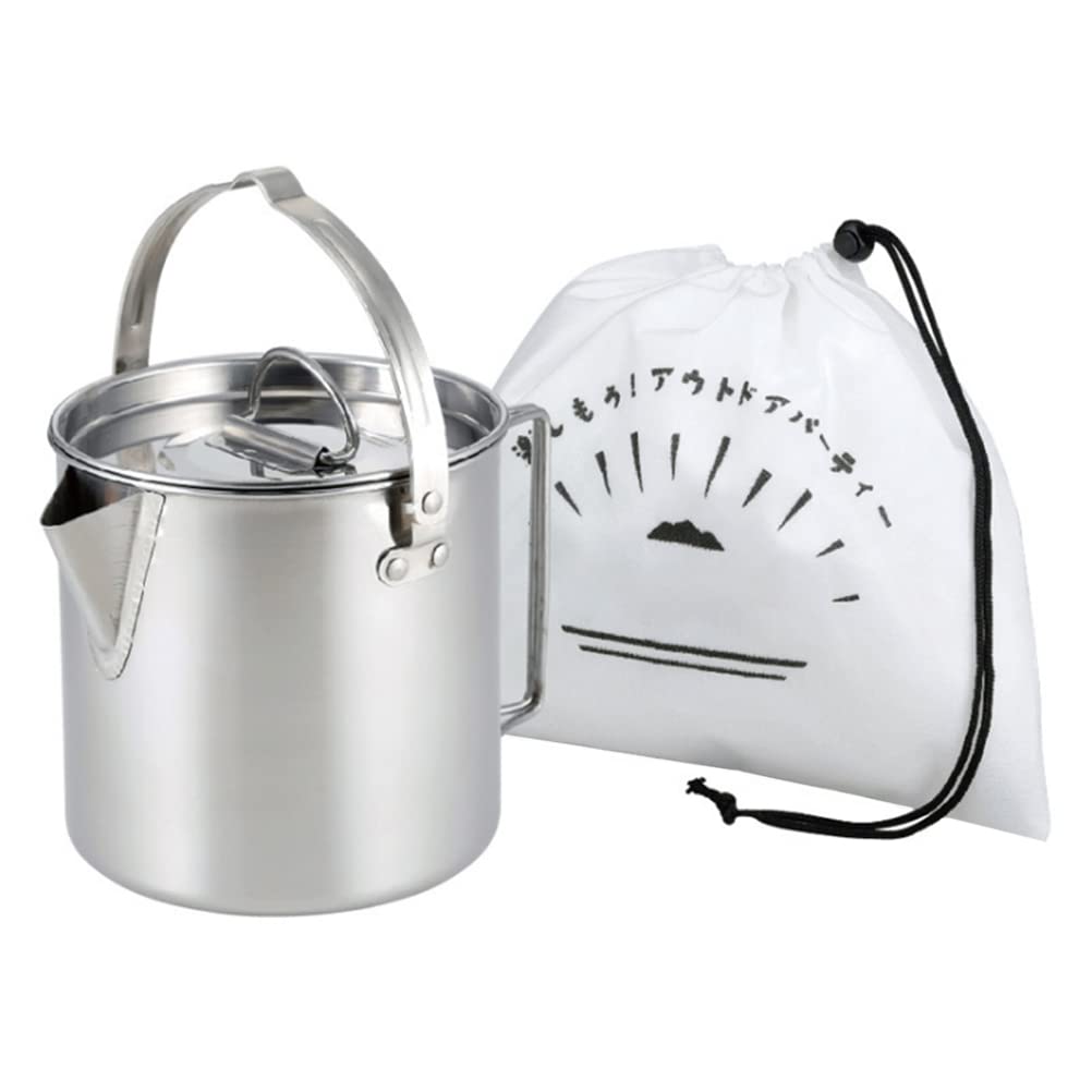 Wsrcxx Outdoor Camping Kettle Stainless Steel Cooking Kettle 1.2L Lightweight Campfire Pot Water Cup for Outdoor Camping Hiking Backpacking with Storage Bag