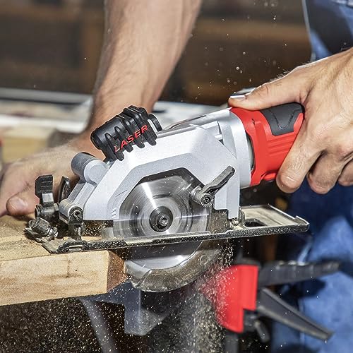 PowerSmart 4 Amp 4-1/2 Inch Mini Circular Saw with 2 Wood Blades and Laser Guide