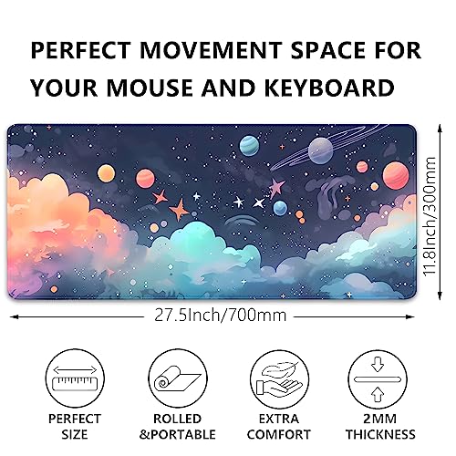 Image of Cosmos Desk Mat Mouse Pad,Anime-Inspired Space Scene Mousepad, Cute Aesthetic Stars and Planets,Large Galaxy Mouse Pad,Cute Desk Mat for Home Work Ofiice(27.5X11.8 in)