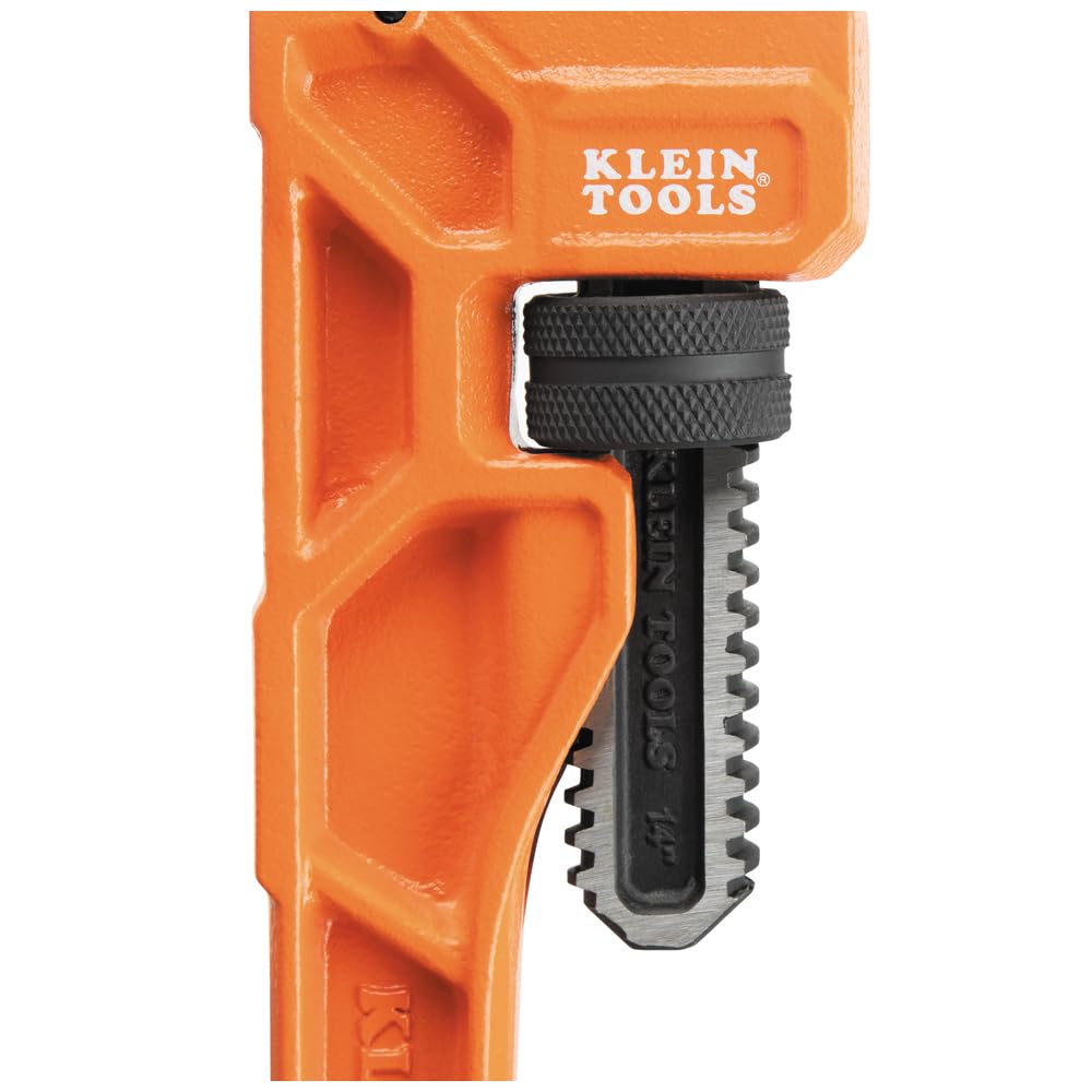 Klein Tools 68227 Llave de tubo de hierro fundido de 14 pulgadas, llave de fontanería ajustable resistente con mango de viga en I, capacidad de mandíbula de 2 pulgadas