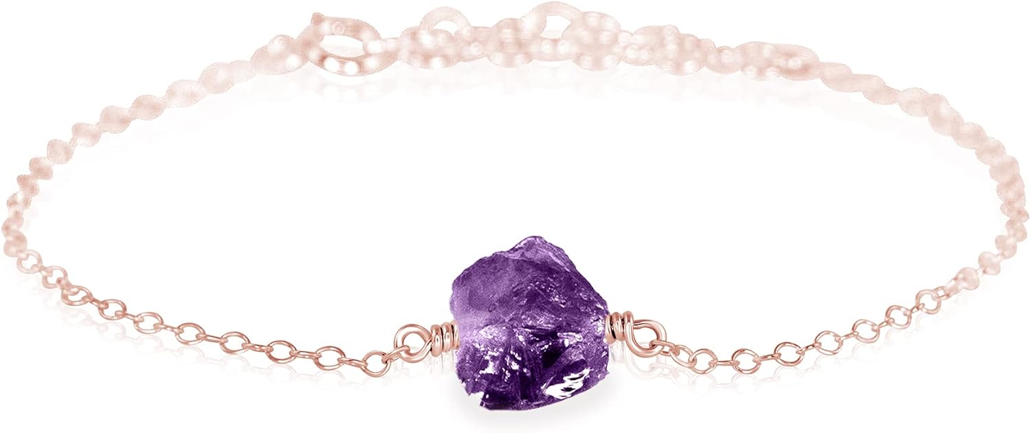 Luna Tide Amethyst Raw Nugget Anklet in 14k Rose Gold Fill