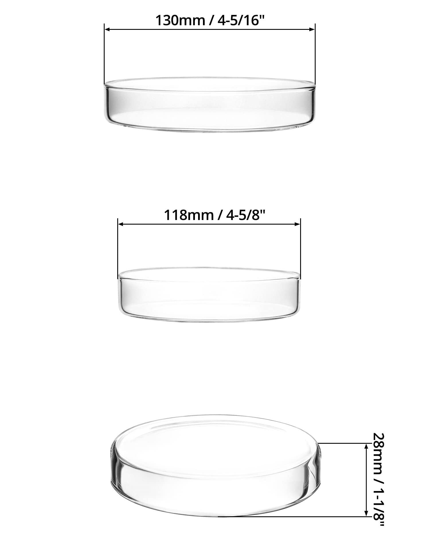 Placas de Petri de Vidrio Borosilicato con Tapas, Diámetro 60mm, 5 Piezas(120mm)