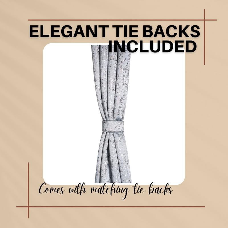 Image of Foil Printed True Blackout Semi Long Door Curtains 8 Feet Set of 1, Heavy Room Darkening Thermal Insulated Eyelet Parda for Living Room & Bedroom, Curtains with Tie Back(121x243cm, Dark Grey)