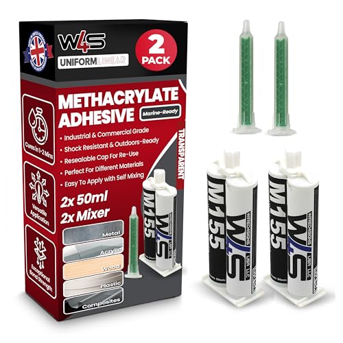 Wired4Signs | Clear 2-Part Methacrylate Adhesive with Mixer/Dispenser | MMA-M155-50ml (50ml/1.7fl oz 1:1 Mix) | Strong Weld for Multiple Applications - 2 Pack