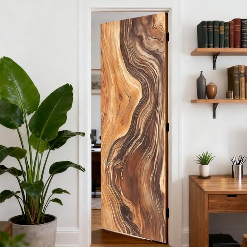 Image of Nuxovilar Wood Grain Door Stickers Peel Stick PVC 30.3x78.7 in Cover | Door Stickers Wall Decals Peel Stick Cover Vinyl Art Poster Home Bedroom Living Room (Wood Grain)