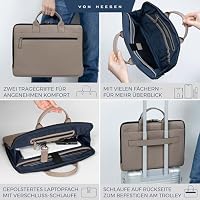 VON HESSEN Laptoptasche aus echtem Nappa-Leder bis 16 Zoll - Aktentasche Herren & Damen - Luxuriöse Echtleder Arbeitstasche für Büro & Alltag - Laptop Hülle in Taupe – Ansicht 2