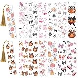 Halloween UV DTF Bookmark Wraps - 24 Sheets Cute Spooky Pumpkin Skeleton UV DTF Bookmark Stickers for Book Lovers, Pink Bows Spider Web Transfer Sticker DIY Blank Bookmarks Decoration (Stickers only)