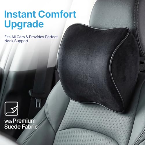 Image of KINGSWAY Car Accessories Headrest Seat Cushion, Universal Use, Long Drive Travel Orthopedic Neck Rest Car Memory Foam Pillow in Black, Super Soft and Super Comfort Sciatica Back Support, Pack of 1