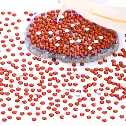 Image of Red Flatback Rhinestones, Glass Rhinestones for Nail Art and Craft, Glue Fix, Loose Crystal Gemstones(Red, SS4, 2880pcs, 1.5-1.7mm)