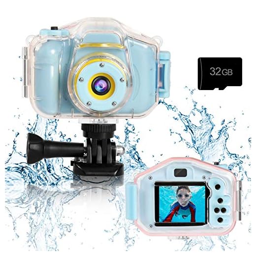 Agoigo Kids Waterproof Camera Toys for 3-12 Year Old Boys Girls Christmas Birthday Gifts Kids Underwater Sports Camera HD Children Digital Action Camera 2 Inch Screen with 32GB Card (Blue)