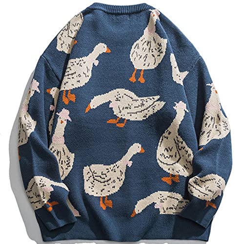 Aelfric Eden Mens Fashion Ducks Cartoon Sweaters Unisex Oversized Jumper Long Sleeve Casual Sweater Retro Couple Top #TOP4