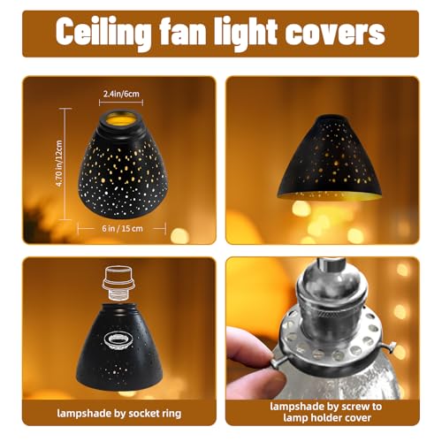 Image of Ceiling Fan Light Covers, 3 Pack Pendant Light Shade Replacement with 1-5 /8 inch Fitter, ALUCSET 4.7 inch Height and 6 inch Diameter, Metal Bell Shaped Cover for Chandelier Pendant Light (Dilated)