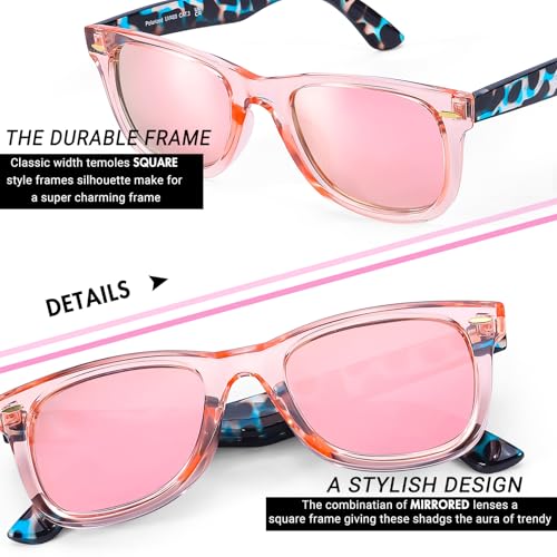 FancyPink Retro Mirrored Polarized Sunglasses for Women|Lightweight Trendy Sunglasses w UV400 Protection3