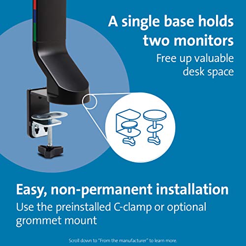 Image of Kensington Dual Monitor Mount for Desk, C-clamp Vesa Monitor Stand Fits 2 Ultrawide Monitors Up to 27 Inches, Low Profile Stand, Height Adjustable Rotating Free Standing Arm, Black