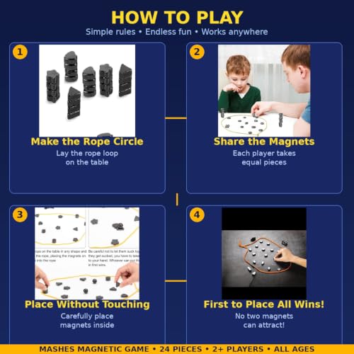 Image of Mashes Magnetic Strategy Board Game for Kids & Adults | Fun Family Game with Magnets & Lanyard Rope | Brain Boosting Logic & Reflex Challenge | Travel & Party Game for All Ages (24 Pcs)