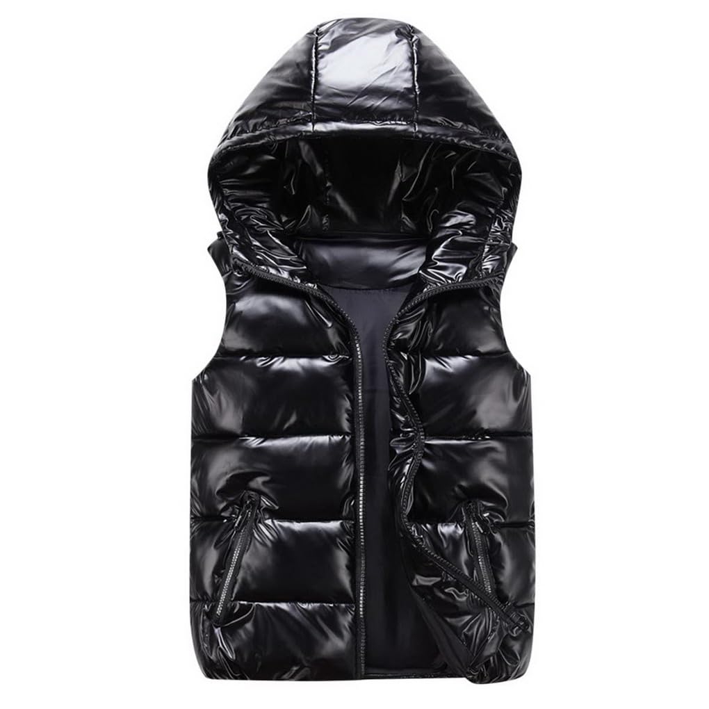 Piumino smanicato trapuntato bambini bambina con cappuccio, senza maniche, uomo gilet invernale effetto lucido giubbotto da donna giacca casual gilet cappotto con cappuccio