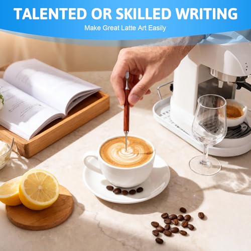 KAIOULU 2 PC Latte Art Pen Set, Stainless Steel Coffee Drawing Tool with Wood Handle, Double - Ended Latte Art Pen for Barista, Home & Cafe Use to Create Intricate Coffee Designs - Thumbnail 4