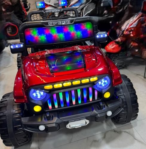 Image of Kawaii Kids Battery Operated Electric Car for Kids Rideon Jeep with Remote Control, USB, Bluetooth and Windshield Lighting, for Kids 1 to 5 Years (Thar, Red)