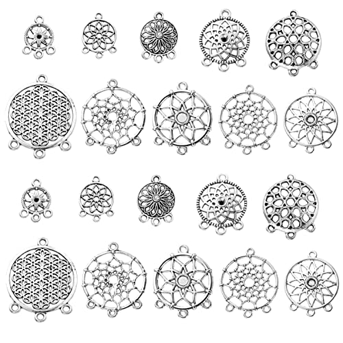 KitBeads Tibetan Dream Catcher Alloy Dream Web Connector Charms Chakra Fligree Ethnic Dreamcatcher Charms for Jewelry Making Bulk
