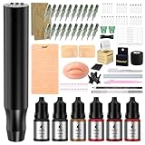 YBEAUTY Beginners Microblading Tattoo Gun Kit, Professional Cordless Tattoo Pen & Eyebrow Pencil Set for Makeup Supplies, 1400mAh Semi-Permanent Eyebrow Tattoo Machine with 50Pcs Needles (Black)