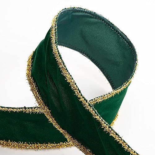 Italian Options Wired-Edge Green Velvet Ribbon, Luxury, Wide Christmas Ribbon, Wired Ribbons for Crafts Gift Wrapping - Image 2