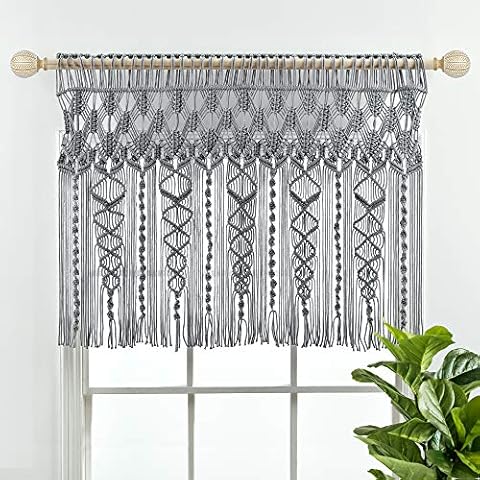 Lush Decor Cortina de cocina Boho Macramé con cenefa de algodón texturizado, gris Cover
