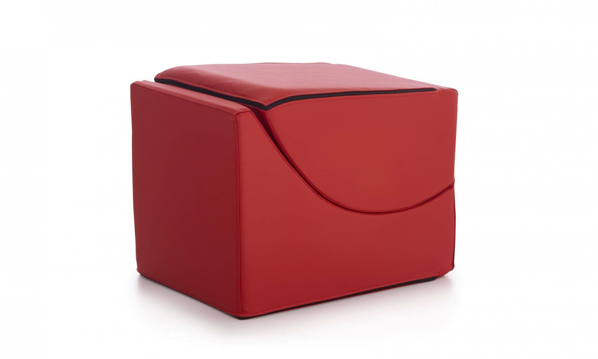 Talamo Italia - Lit pliant Andreina, Pouf transformable en lit simple, Méridienne en simili cuir, 100% Made in Italy, 130x50h50 cm, Rouge