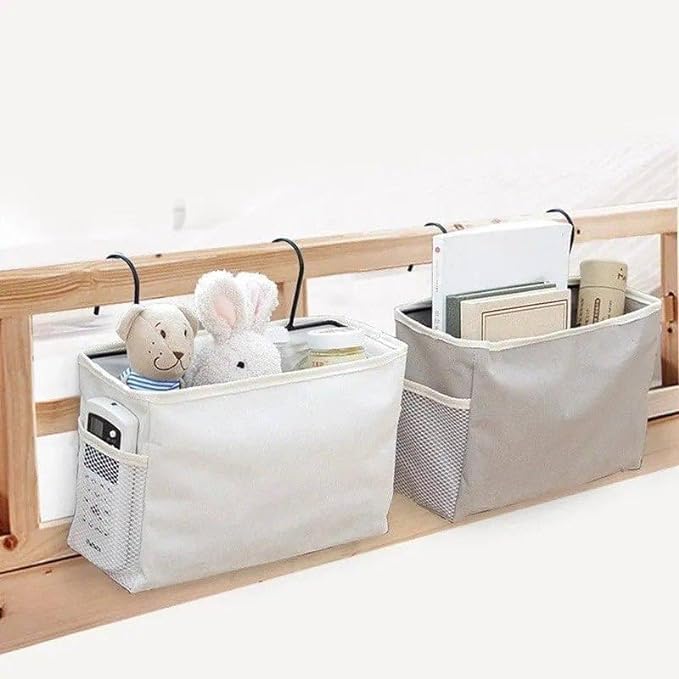 Bedside Hanging Storage Bag, Bedside Organizer Caddy with Multiple Pockets, Oxford Fabric Hanging Storage Basket for Bunk Bed Sofa Office Desk Dorm Room, Remote Books Tablet Mobile-image-45