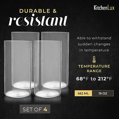 Thin Round Drinking Glasses Set of 4-19 oz Tall Water Glasses - Highball Glass Cups Set - Elegant Drinkware - Deluxe Glassware Sets for Sparkling Cocktails, Wine, Beer, Whiskey, Dinner - Image 5