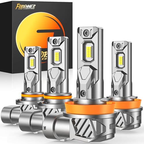 FORENNER H11 9005 Light Bulbs Combo 900% Ultra Brightness 6500K Cool White H11/H9/H8 9005/HB3 Fog light Bulbs Kits 1:1 Mini Size Play-N-Plug lP68 Pack of 4.
