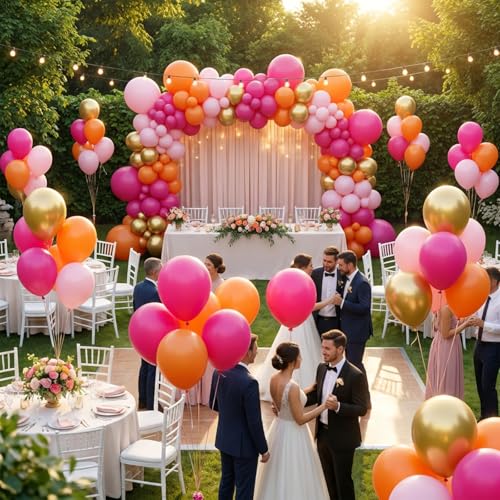 Image of KBZVNAF Pink Orange Gold Latex Balloons - 60 Pack 12 inch Orange Pink Metallic Gold Party Balloons for Birthday, Baby Shower, Wedding, Bridal Shower Party Decorations