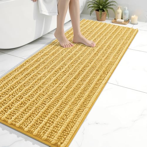 Image of Arotive Luxury Bathroom Runner Rugs 60x20, Extra Soft Thick Absorbent Shaggy Chenille Bath Rugs, Machine Wash Dry, Bath Mats for Bathroom Floor, Tub and Shower, Home Decor Accessories, Yellow