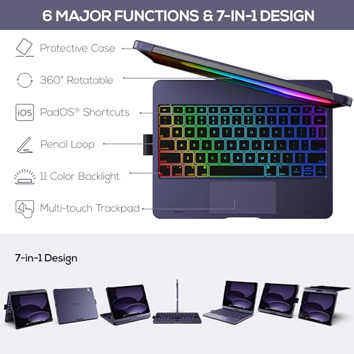 Image of typecase Touch iPad 11th 10th Generation Case with Keyboard (11 inch 2025, A16 & 10.9 inch 2022) - 360 Rotatable, 11-Color Backlit, Multi-Touch Trackpad, Pencil Holder, Thin & Light - Midnight Amethyst