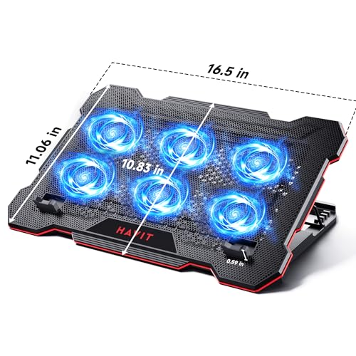 Image of HAVIT Laptop Cooling Pad with 6 Cooling Fans, Laptop Cooler 6 Adjustable Heights for 13-17 Inch Laptops, Gaming Laptop Cooling Stand with Two USB Ports (HV-F2071)
