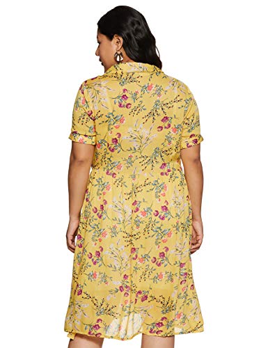 Image of plusS Women's Georgette A-Line Knee-Long Dress (LDR3403-YELLOWPRINT Yellow Print 2XL)