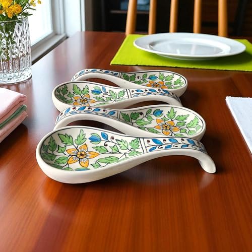 Image of Malaikah Ceramic Spoon Rest Pack of 4 for Home, Kitchen, Dining, Kitchen Decor & Gifting